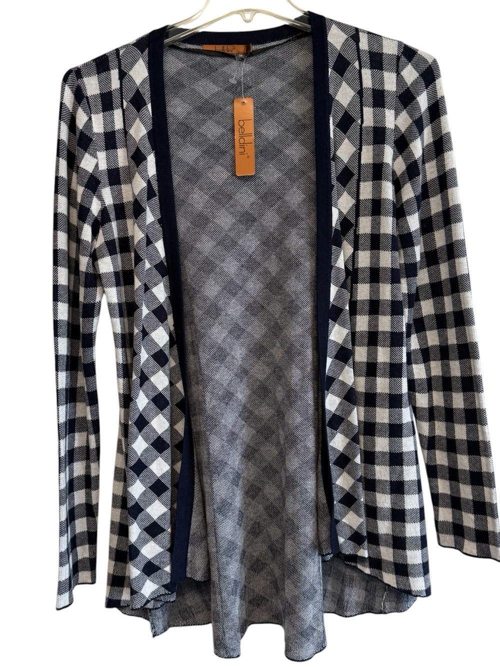 Belldini XL Navy White Check Cardigan Open Front Lightweight NWT Tunic